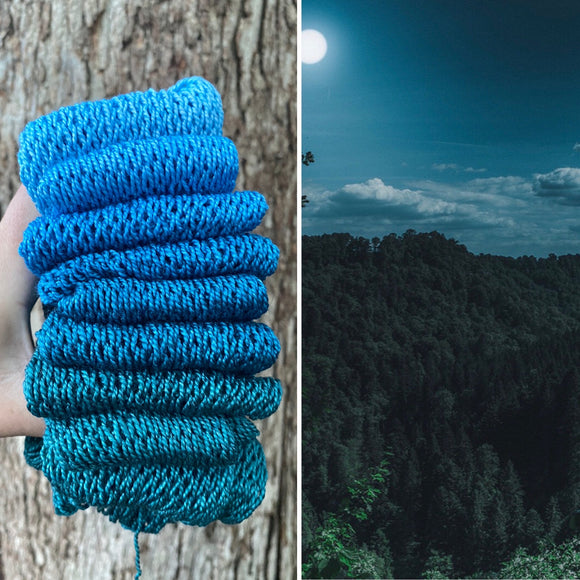 Blue Ridge Mt, Hand Dyed Yarn, Gradient Yarn