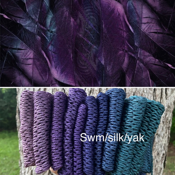 Feathered Friends, DK weight, 460 yards, SWM/SILK/YAK