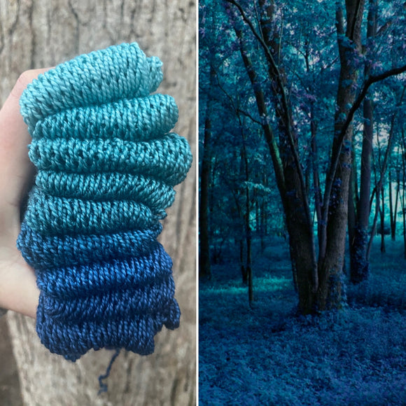 Stealing Indigo Forest, Gradient Dyed Yarn, Hand Dyed Yarn, 400 yards