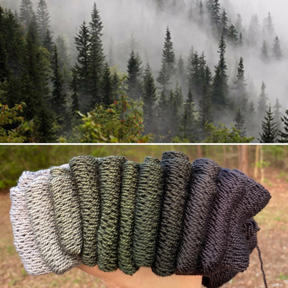 Fog Among the Evergreens, Hand Dyed Yarn, Gradient Yarn