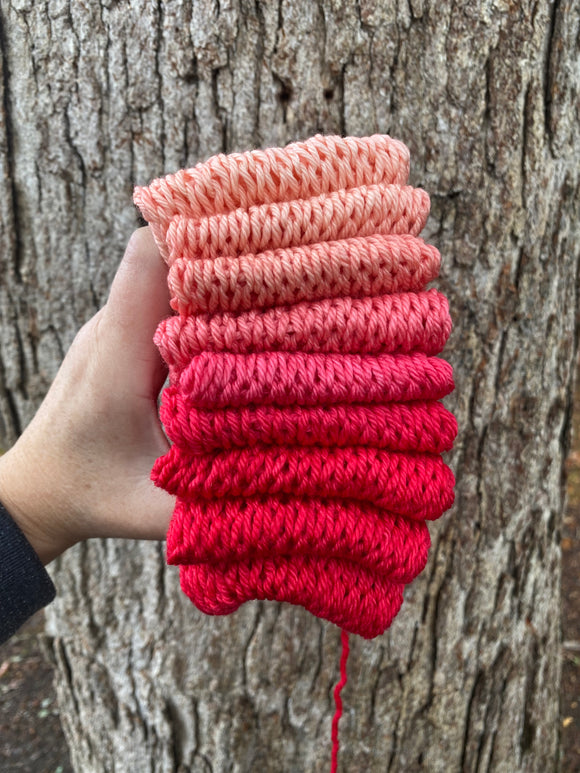 Red/Peach, Gradient, Hand dyed Yarn, Worsted, 218 yds
