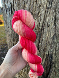 Red/Peach, Gradient, Hand dyed Yarn, Worsted, 218 yds