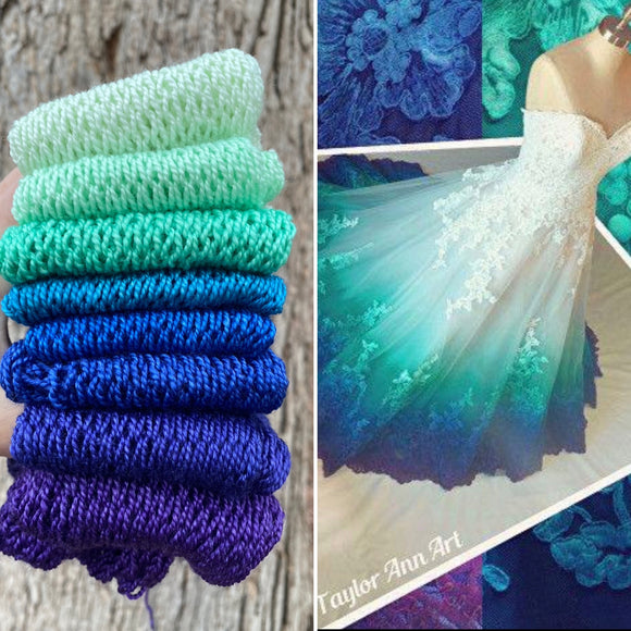 Peacock Wedding, Gradient Dyed Yarn, Hand Dyed Yarn, 600 yards, Shawl Length Yarn