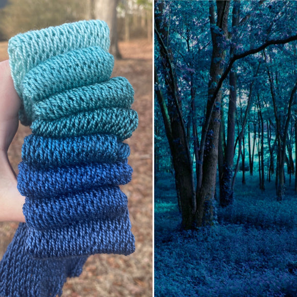 Stealing Indigo Forest, Hand Dyed Yarn, Gradient yarn