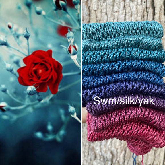 Dew Drops on a rose, DK weight, 460 yards, SWM/SILK/YAK